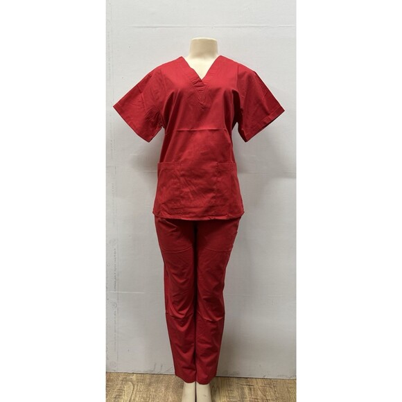 Expo V Neck women size small nurse medical uniform pants and top red - Picture 1 of 11
